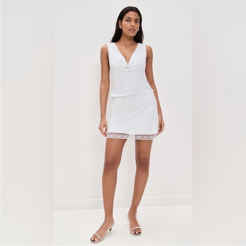Revolve celia top set NIA Elegant White Sleeveless Dress with Lace Trim